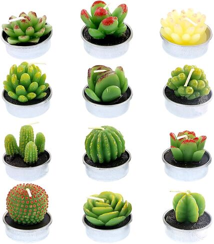 Swpeet 12Pcs Decorative Succulent Cactus Tealight Candles Kit, Cute Smokeless Succulent Plants Perfect for Candles Festival Wedding Props and House-Warming Party in Saudi Arabia