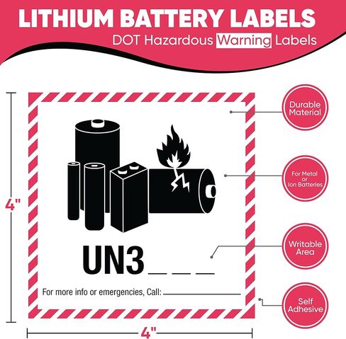 KOVOT - 500 Labels - 4"x4" (Class 9) - UN3480 Lithium Ion Battery - Warning Labels Hazardous Material DOT Dangerous Goods Labels on a Roll D.O.T. Adhesive Stickers | UN3480 in Saudi Arabia