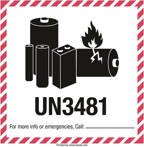 KOVOT - 500 Labels - 4"x4" (Class 9) - UN3480 Lithium Ion Battery - Warning Labels Hazardous Material DOT Dangerous Goods Labels on a Roll D.O.T. Adhesive Stickers | UN3480 in Saudi Arabia