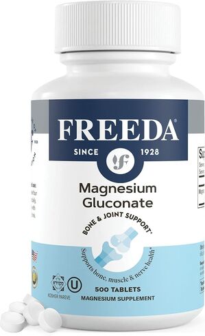 Freeda Magnesium Gluconate - Kosher Vegan Magnesium Supplement for Men & Women - Leg & Muscle Cramp and Spasm Relief - Natural Muscle Relaxer - Magnesio Vitamins and Supplements (100 Tablets) in Saudi Arabia