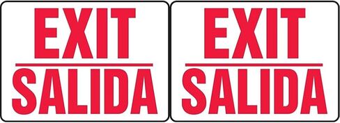 Accuform SBMEXT906MVS Spanish Bilingual Adhesive Vinyl Safety Sign, Legend "EXIT/Salida", 10" Length x 14" Width x 0.004" Thickness, Red on White in Saudi Arabia
