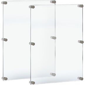 يعرض Azar إطار حائط أكريليك عائم 105536-2PK مع أغطية معدنية فضية، حامل عرض إطار صورة معلق شفاف مع حدود بدون إطار، للمطبوعات الكبيرة، 60.96 سم × 91.44 سم، (عبوة من قطعتين)