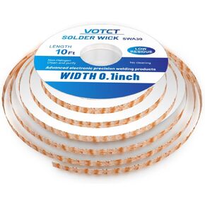 Solder Wick Braid No-Clean Desoldering Wick soldering Wire Roll Width 0.1in,Length 10Ft