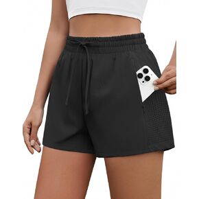 Pinspark womens 2 in 1 Mid Waisted Running Shorts with 2 Pockets