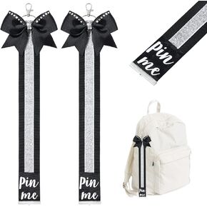 DEEKA 2 PCS Cheer Pin Strap Pin Me Ribbon for Backpack Glitter Cheerleader Keychain Cheer Gifts Cheer Bow Pin Holder