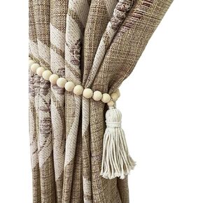 Set of 2 Farmhouse Beaded Wood Curtain Tiebacks with Tassels Housewarming Gift Window Curtain Holdbacks Tie Band for Drapes Home Party Décor Accessories