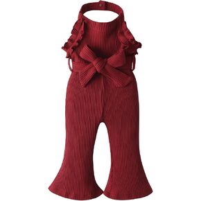 Derouetkia Infant Baby Girl Romper Summer Sleeveless Halter One Piece Jumpsuit Cute Bell Bottom Pants Outfits Clothes in Saudi Arabia