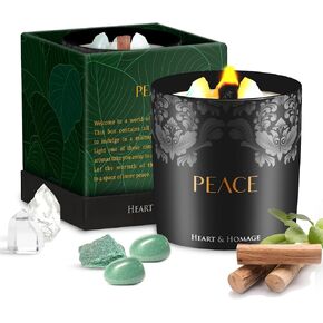 شمعة تأمل معطرة طبيعية من Heart & Homage مع كريستالات علاجية - شمعة فتيل خشبية فاخرة - شمعة كريستال مع عبوة هدايا فاخرة، 8.11 أونصة (خشب الصندل)