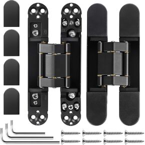 Hidden Door Hinges（2 Pcs）-Invisible Hinges for Doors, 180 Degree Swing Concealed Hinges, 3 Way Adjustable & Heavy Duty Hinges (Black, 6Inch)