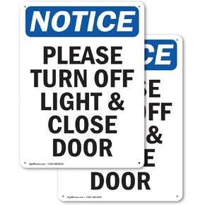 (2 Pack) Please Turn Off Light & Close Door OSHA Notice Sign 7 Inch X 10 Inch Indoor/Outdoor Rust-Free Aluminum Metal Signs for Workplace, Workshop, and Construction Site, Made in the USA