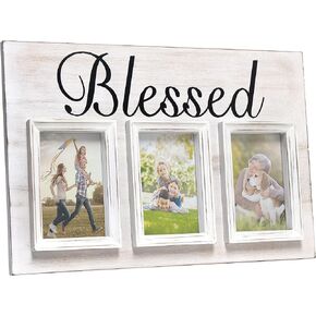 Elegant Designs HG2002-WBL Rustic Farmhouse 3 Photo Collage Wood 4x6 Picture Frame, White Wash "Blessed"
