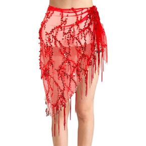 Belly Dance Sequin Triangle Hip Scarf Fringe Belt Wrap Skirt Party Costume for Women