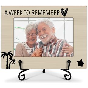 Vacation Memory Gift for Women Men Wood Photo Frame, A Week to Remember Friendship Gift Trip travel Gift for BBF Home Table Decor Supplies Tabletop Picture Frame with Stand (4x6" Horizontal Photo) -08