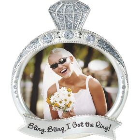 Malden International Designs Wedding Jewel and Glitter Bling Bling Ring Picture Frame, 3x4, Silver
