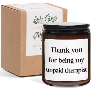 Thank You for Being My Unpaid Therapist Lavender Candles,Friendship Birthday Gifts,Thank You Funny Gifts for Women,Nurses,Coworkers,Besties,Teachers Scented Candles (Black)