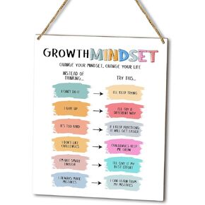 Home Decor Wood Plaque Sign Wall Hanging, Growth Mindset, Mental Health Colorful Therapy Counseling Office Decor Door Wooden Hanging Sign (1pc), Motivational Holiday Art Gift for School Study -20