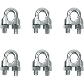 6 Pieces M6 Stainless Steel Wire Rope Cable Clip Clamp 1/4" Wire Rope Cable Clip