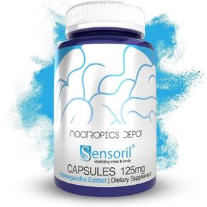 Nootropics Depot Sensoril Ashwagandha Capsules | 125mg | 180 Ct. | Ayurveda Supplement | Standardized Withania somnifera Extract | to Support Healthy Energy, Mental Cognition + Cardiovascular Health