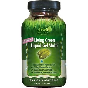 Irwin Naturals Women's Living Green Liquid-Gel Multi Vitamin - 70 Essential Nutrients, Vitamins, Wholefood Blend - Targeted Adrenal & Brain Support - 90 Liquid Softgels