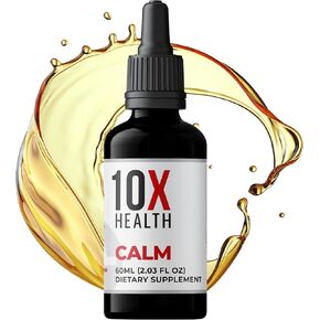 10X Health Calm Gaba L-theanine Supplement Liquid Drops - 100mg L Theanine Drops & 100mg Gaba Supplements to Support Nerves, Calm & Stress - Natural Flavor 2.03 Fl oz.