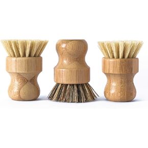 ECOLULU Natural Bamboo Dish Brush Plant Based Bristles | 3 Pack Wooden Dish Brush | Bamboo Scrub Brush for Cleaning Dishes, Pots, Pans and Vegetables | Biodegradable Eco Friendly Products