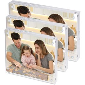 Acrylic Photo Frame 3 pcs, 20% Thick Block, Clear Freestanding Double Sided 20mm Thick Frameless Double Sided Magnetic Acrylic Plexiglass Desktop Display Gift Set(4x6in 3 Pack)