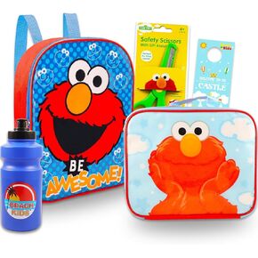 Elmo Mini Backpack with Lunch Box Set for Kids - Bundle with 11" Sesame Street Backpack, Elmo Lunch Bag, Stickers, Water Bottle, More | Elmo Backpack for Toddlers