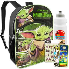 Fast Forward Baby Yoda Backpack for Boys 8-12 Set - Mandalorian Backpack for Boys Bundle with Water Bottle, Stickers, More | Star Wars School Supplies