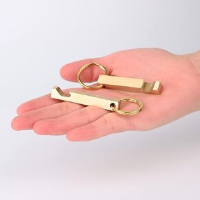 HN05 Solid Brass Keychain Beer Bottle Opener with Brass Key Rings,Bar Gifts for Men, Husband, Dad, Boyfriend (2PCS)