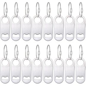 16 Pieces Stainless Steel Flat Bottle Opener with Keychain Personalized Bottle Opener 3.46 x 1.26 Inches for Men Women Bartender Kitchen Bar Restaurant Tools (Black)