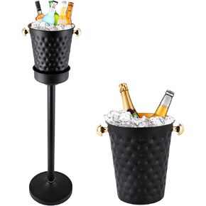 Champagne Ice Bucket with Stand, Stainless Steel Wine Chiller Bucket Stand, Black Gold Ice Bucket with Carrying Handle for Wine Beverage Champagne Beer KTV Club Bar Party, 92cm 15LB