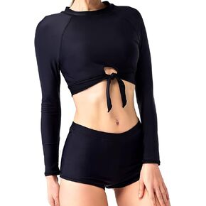 Two Piece Womems Swimsuits Long Sleeve Rash Guard Crop Top High Waisted Shorts Bathing Suits