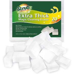 (20 Pack) Extra Thick Magic Sponge eraser by SCRUBIT- Kitchen, Bathroom, Floor and Wall Cleaner - Miracle Melamine Cleaning Sponges- Durable Long Lasting Foam Scrubbing Pads for Tough Stains and Dirt