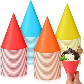Eaasty 50 Pcs Snow Cone Cups 4.5 oz Disposable Paper Cone Cups Colored Polka Dot Leakproof Cone Cones Snow Cone for Slush Shaved Ice Cream Sorbet Water, Party Wedding (Colorful) in Saudi Arabia