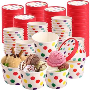 Dicunoy 60 Pack 8 oz Paper Ice Cream Cups with Lids, Disposable Sundae Dessert Bowls, Frozen Yogurt Containers Party Supplies for Hot and Cold Food, Soup, Frozen Yogurt, Salad, Fruit