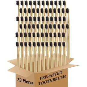 Bamboo Toothbrush Prepasted Disposable Toothbrsuh Soft Bristles Prepasted Toothbrush,Disposable Toothbrsuh (72 Black)