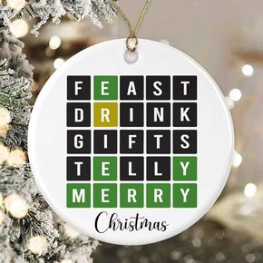 Wordle Christmas Ornament - Funny Word Lover Gift - Feast- Drink- Gifts- Telly- Merry - Decoration Christmas Tree Ornament - Wordle Ornaments for Family and Friends Printed on Both Sides