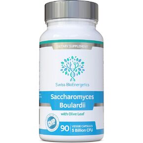 Saccharomyces Boulardii 5 Billion CFU 90 Capsules - No refrigeration required - High Strength Non-Colonising Yeast with synergistic Olive Leaf, Biotin and Vitamin D3