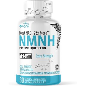 NMNH (NMN Supplement Alternative) (Dihydronicotinamide Mononucleotide) 125mg - 25 Times More Effective Than NR & NAD+ - Boost NAD+ by up to 10 Times - 30 Count (30 Servings) by Nutri Supplements