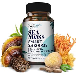 Irish Sea Moss Capsules & Mushroom Complex Wildcrafted Sea Moss, Adaptogens, Brain Health Supplements for Adults - Seamoss Pills, Organic Mushrooms Supplement - 1500mg, 90 Vegan Caps