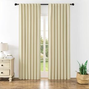 Joydeco ستائر تعتيم سوداء بطول 96 بوصة، ستائر معتمة بطول 96 بوصة مكونة من لوحتين لغرفة النوم، ستائر تعتيم الغرفة وستائر لنافذة غرفة المعيشة (عرض 52 × طول 96 بوصة، أسود) in Kuwait