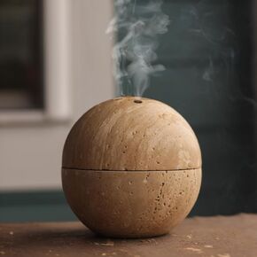 Handmade Travertine Incense Burner - Natural Marble Incense Holder for Meditation, Yoga, Spa | Suitable for Cones, White Sage Bundles, Palo Santo and more| for Room Decor, Home Decor, Kitchen Decor