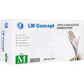 Clear Vinyl Exam Gloves for Medical/Food Safe/Cleaning/Handling Use Multipurpose Latex & Powder Free, 3.5 mil (LW3002, Medium, Box of 100)