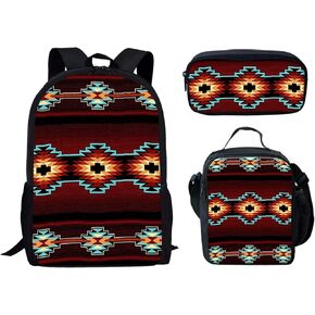 Tribal Indian American Navajo Aztec Backpack with Lunch Bag Pencil Bag,Kids 3 in 1 Backpack Kit for Boys Girls