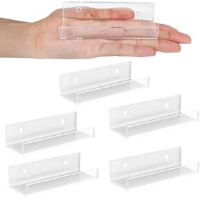 Vinyl Record Shelf Wall Mount, 6 Pack 4 inch Clear Acrylic Album Record Holder Display, Kids Bookshelf, Floating Wall Shelves for Bathroom, Bedroom, Living Room, Kitchen