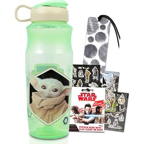 Star Wars Baby Yoda 30oz Water Bottle For Kids, Adults Bundle ~ Baby Yoda Refillable Bottle For Mandalorian School Supplies, Sports, Office With Star Wars Stickers And Rey Book Mark