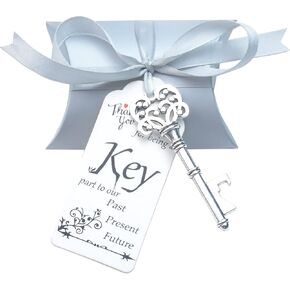 Aokbean 50 Sets Skeleton Key Bottle Openers with Candy Box Wedding Party Favors Souvenir for Guests Escort Gift Card and Ribbon (Silver)