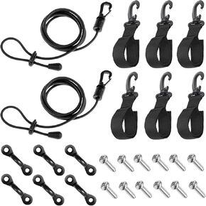 Kayak Paddle Holder Clip Kit, Universal Paddle Holder Hooks & Kayak Fishing Rod Lanyard Strap, Canoe Boat Kayak Paddle Accessories (Black)
