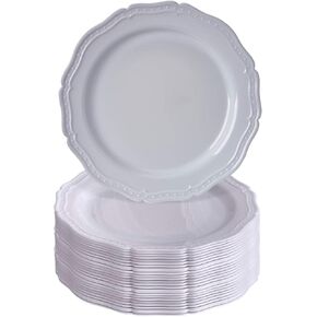 SILVER SPOONS Vintage Embossed Plastic Dessert Plates for Party (20 PC) Heavy Duty Disposable Dinner Set 7.5", Fine China Look Dishes, Perfect for Upscale Celebrations & Events, Cream