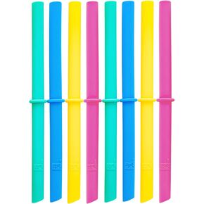 Elk and Friends Adult & Kid's Reusable Silicone Straws with Stopper for 8oz & 10oz Mason Jars or Tumblers, Pack of 8 Colorful Straws 6.3"